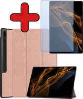 Hoes Geschikt voor Samsung Galaxy Tab S9 Ultra Hoes Book Case Hoesje Trifold Cover Met Uitsparing Geschikt voor S Pen Met Screenprotector - Hoesje Geschikt voor Samsung Tab S9 Ultra Hoesje Bookcase - Rosé goud