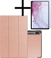 Hoesje Geschikt voor Samsung Galaxy Tab S9 Hoesje Case Hard Cover Hoes Book Case Met Uitsparing Geschikt voor S Pen Met Screenprotector - Rosé goud