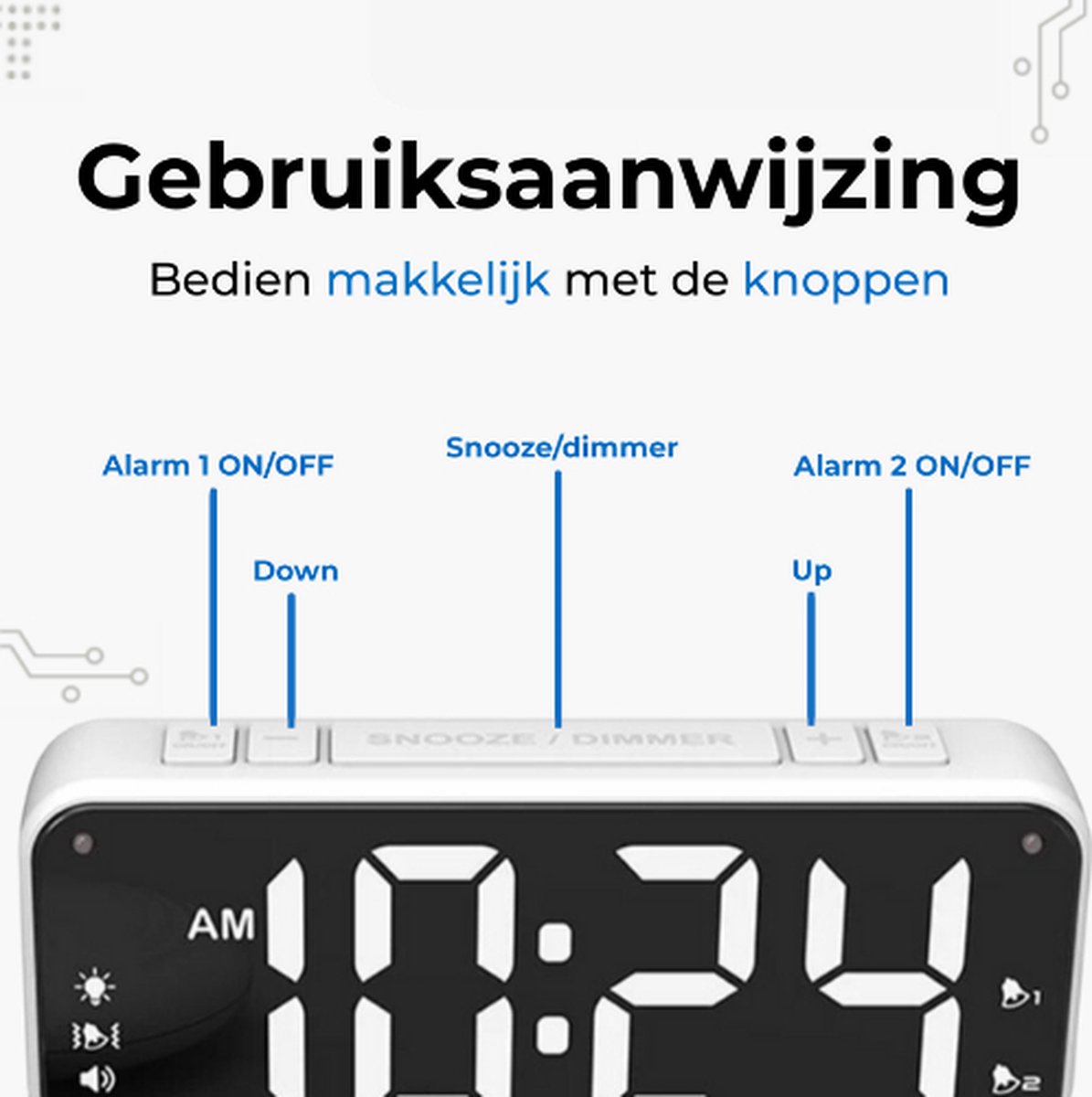 WIFI-weerklok, 10 Inch Digitale Wekker met Standaard voor Senioren, Weerstation Draadloze Binnen-buitenthermometer voor Thuiskantoor, Ondersteuning voor Automatisch Dimmen