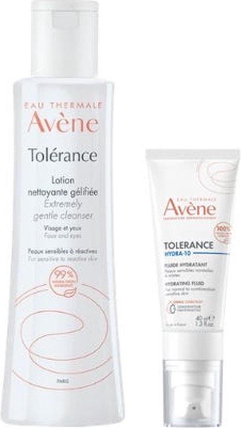 Avène Tolérance: een fles reinigende lotion en een tube hydraterende vloeistof.