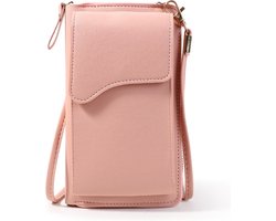 Coverzs Telefoontasje leer met portemonnee geschikt voor alle Telefoons - Universeel - Schoudertas - Damestas - Telefoontas (roze)