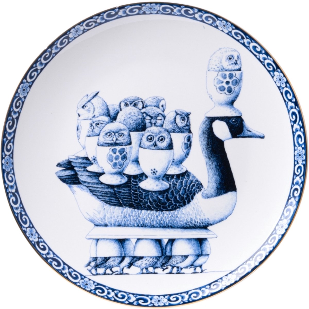 Heinen Delfts Blauw Wandbord Hoekstra Eend - Porselein - Blauw - Ø 26 cm