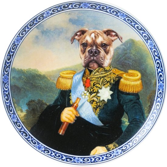 Heinen Delfts Blauw Wandbord Admiraal Bulldog - Porselein - Blauw - Ø 15 cm