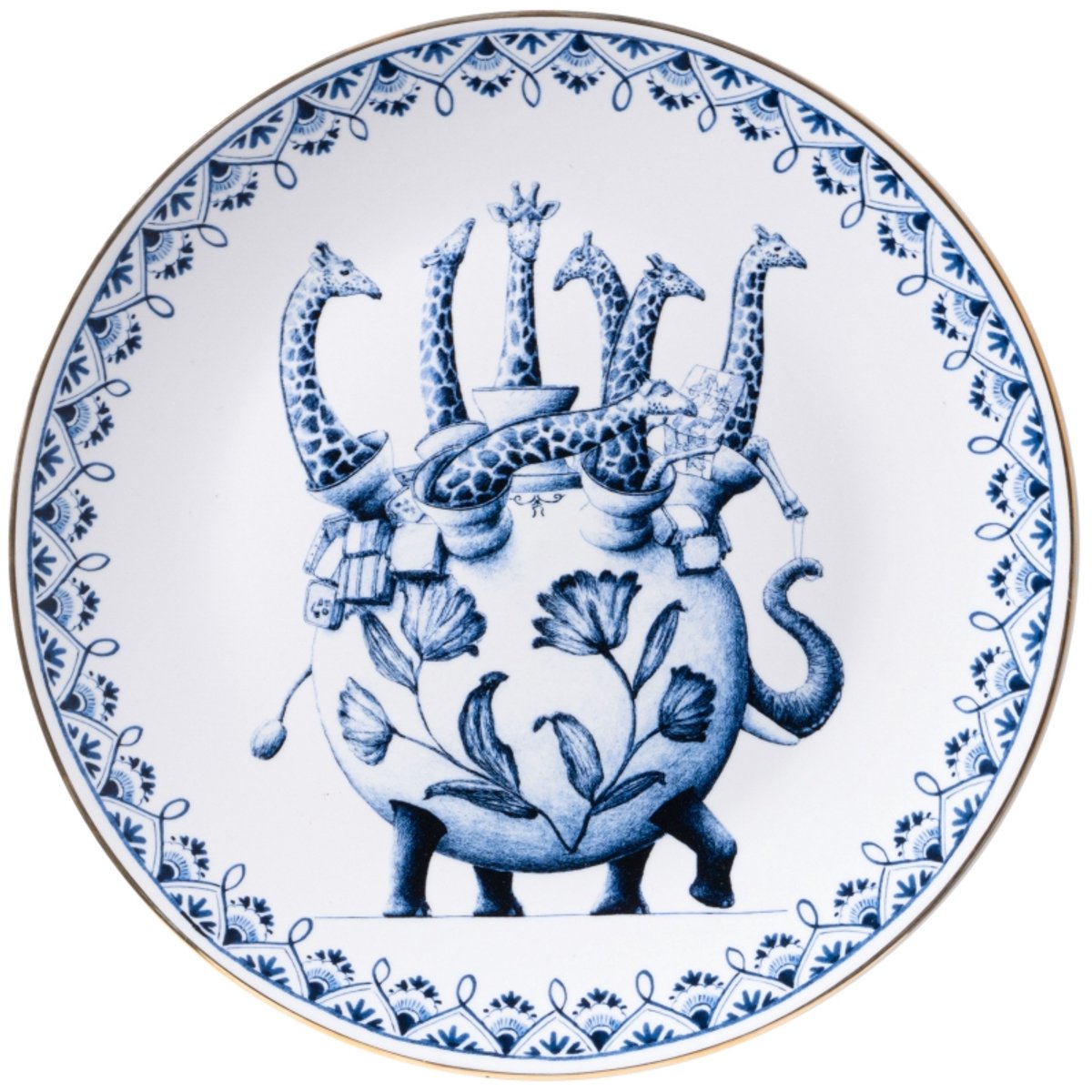 Heinen Delfts Blauw Wandbord Hoekstra Giraffe - Porselein - Blauw - 31 x 31 x 0 cm (BxHxD)