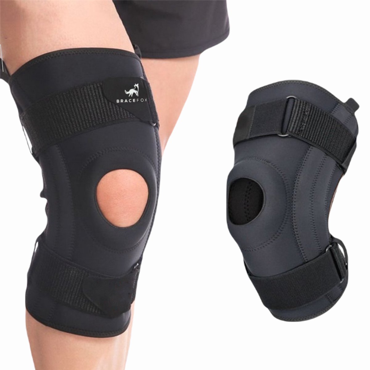 Bracefox® Premium Kniebrace - 'ErgoKnee 3' | Knie bandage ondersteuning met Baleinen | Lichtgewicht scharnier | Artrose knie | Heren & Dames | Elastisch & Ademend | Maat XL - Bracefox