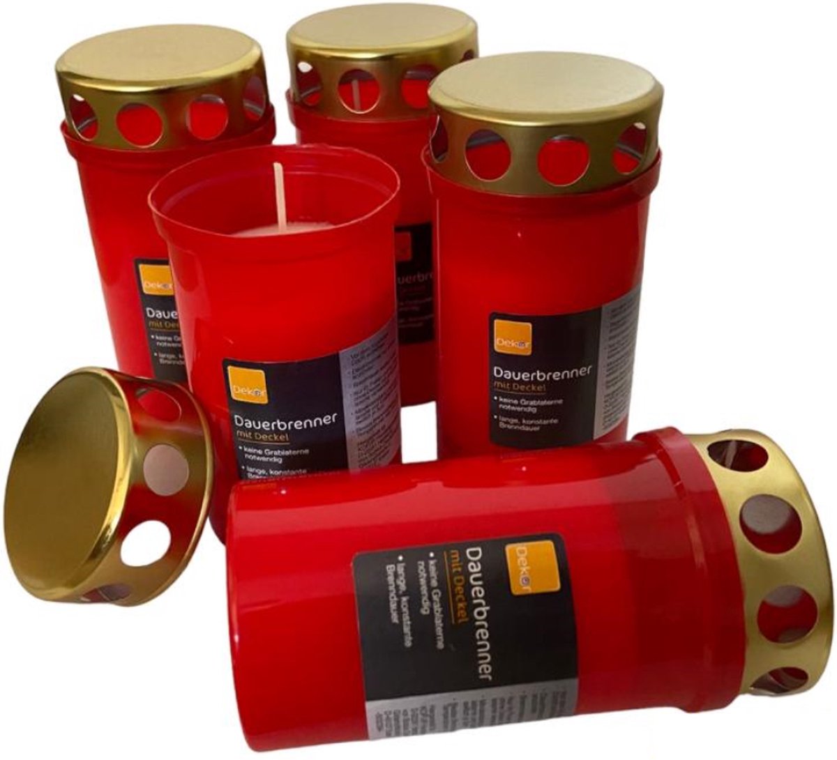 Grafkaars met deksel - 6 stuks - Graf- en herdenkingskaarsen - Grafkaarsen voor buiten - Rood