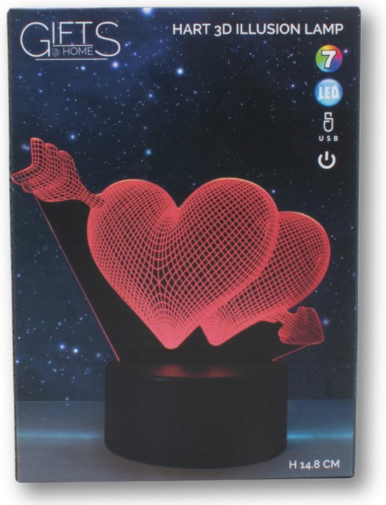 Gifts@home, Lampe Coeur LED 3D Romantique - rechargeable avec USB -  modifiable en 7