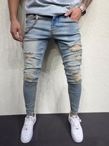 Mannen Stretchy Ripped Skinny Biker Borduurwerk Cartoon Print Jeans Vernietigd Hole Slim Fit Denim Hoge Kwaliteit Hip Hop Jeans - W33
