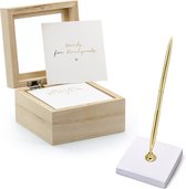 Gastenboek/huwelijksadvies box met luxe pen in houder - Bruiloft - wit/goud - 10 x 6 cm