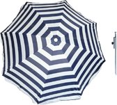 Parasol - Blauw/wit - D160 cm - incl. draagtas - parasolharing - 49 cm