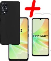 Hoes Geschikt voor OPPO A78 5G Hoesje Siliconen Back Cover Case Met Screenprotector - Hoesje Geschikt voor OPPO A78 Hoes Cover Hoesje - Zwart