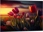 Acrylglas - Kleurrijke Tulpen in Bloemenveld - 100x75 cm Foto op Acrylglas (Wanddecoratie op Acrylaat)