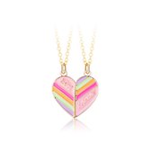 Bixorp Friends BFF Ketting voor 2 met Roze Hart "Best Friends" - Zilverkleurig - Vriendschapsketting voor twee