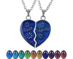 Bixorp Friends BFF Ketting voor 2 met Hartje Verandert van kleur! - Zilverkleurig - Vriendschapsketting