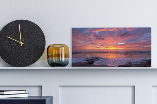 Toile Peinture Plage - Mer - Coucher de Soleil - 40x20 cm - Décoration murale