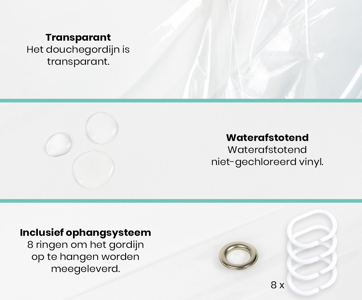 Loti Living Douchegordijn Anti Schimmel Transparant Inclusief