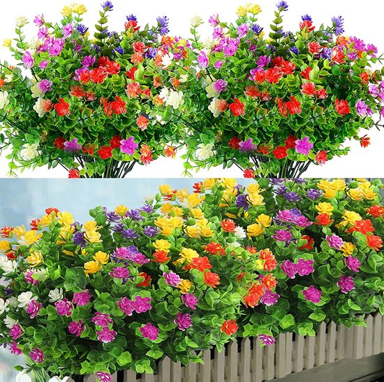 Duciotey 12 Bundels Kunstheesters Nepbloemen UV Nepplanten Kunstplanten voor buiten - Kunstplanten en bloemen voor de huistuin (veelkleurig)