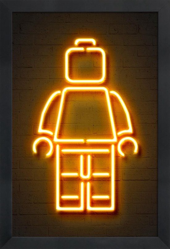 JUNIQE - Poster in houten lijst Neon Lego -40x60 /Oranje & Zwart