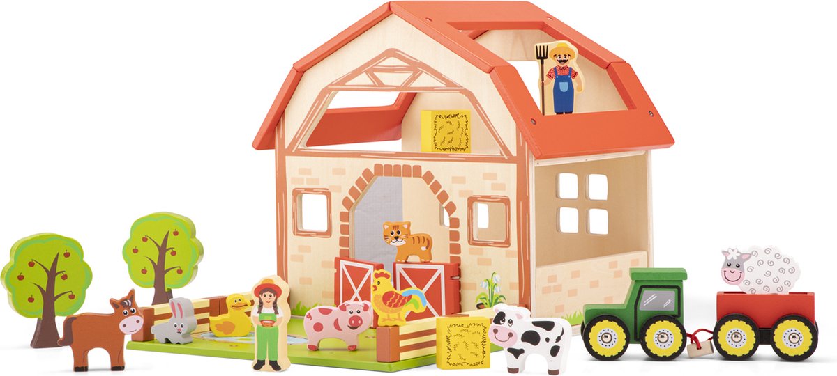 Woet® Houten Speelgoedboerderij - Compleet met Dieren, Boeren en Tractor - Boerderij Speelset - Rollenspel Speelgoed - Vanaf 3 Jaar — afbeelding 2