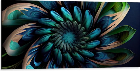 Dibond - Bloem in Blauw en Groen Tinten - 100x50 cm Foto op Aluminium (Wanddecoratie van metaal)
