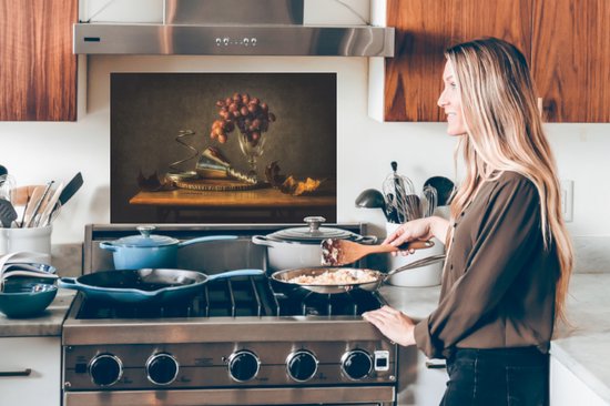 Spatscherm keuken 60x40 cm - Kookplaat achterwand Schilderij - Stilleven - Glas - Druiven - Kunst - Muurbeschermer - Spatwand fornuis - Hoogwaardig aluminium