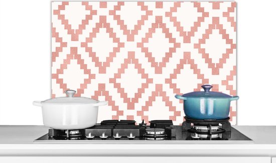 Spatscherm keuken 90x60 cm - Kookplaat achterwand Patronen - Luxe - Wit - Roze - Muurbeschermer - Spatwand fornuis - Hoogwaardig aluminium