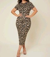 Sexy elegante t shirt jurk Leopard luipaardprint design grote maat 2xl eu 48