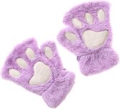 Dierenpoot vingerloze handschoenen paars pluche - vingerloos pootjes lila - kattenpootjes hondenpootjes berenpootjes dierenpootjes fleece