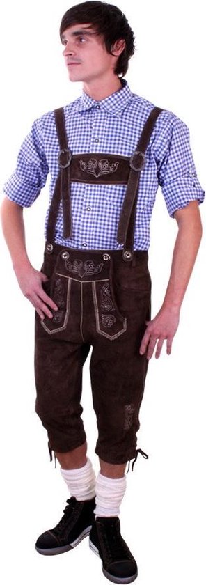 Desillusie Secretaris draadloze Driekwarts lederhosen bruin echt leer - maat 56 XL - Oktoberfest suede  Tiroler... | bol.com