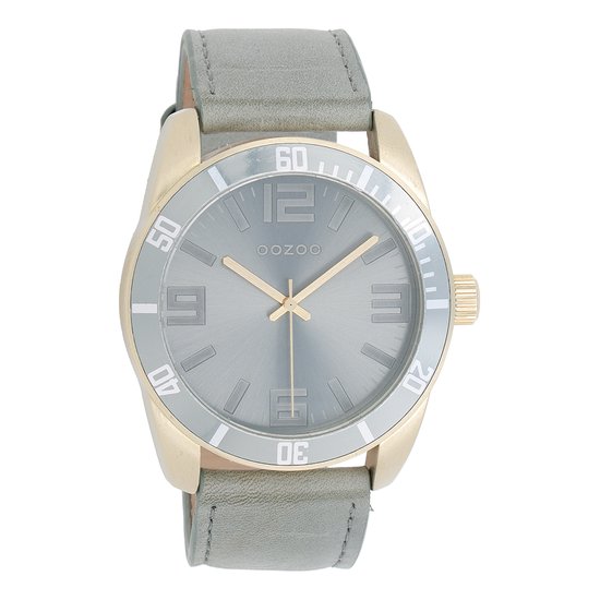Zilver/goudkleurige OOZOO horloge met licht grijze leren band - C5741