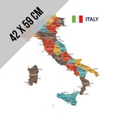 Poster/ affiche Map Italië | 42 x 59 cm | A2 formaat | Regio kaart met de belangrijkste steden | Aardrijkskunde | Landkaart | Map Italia | Engelstalig | 2 stuks