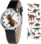 Dinosaurus horloge met glow in the dark wijzers met 2 stickervellen