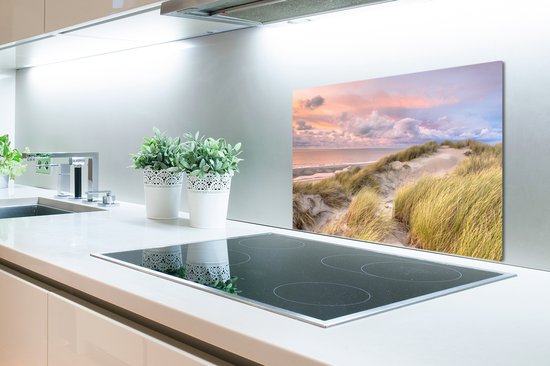 Spatscherm keuken 60x40 cm - Kookplaat achterwand Strand - Zee - Duin - Zonsondergang - Muurbeschermer - Spatwand fornuis - Hoogwaardig aluminium
