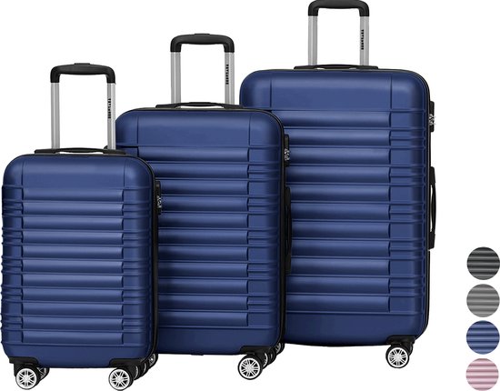 Ensemble de valises TRVLMORE - 3 pièces - 38L (bagage à main) + 70L + 110L - Bleu foncé