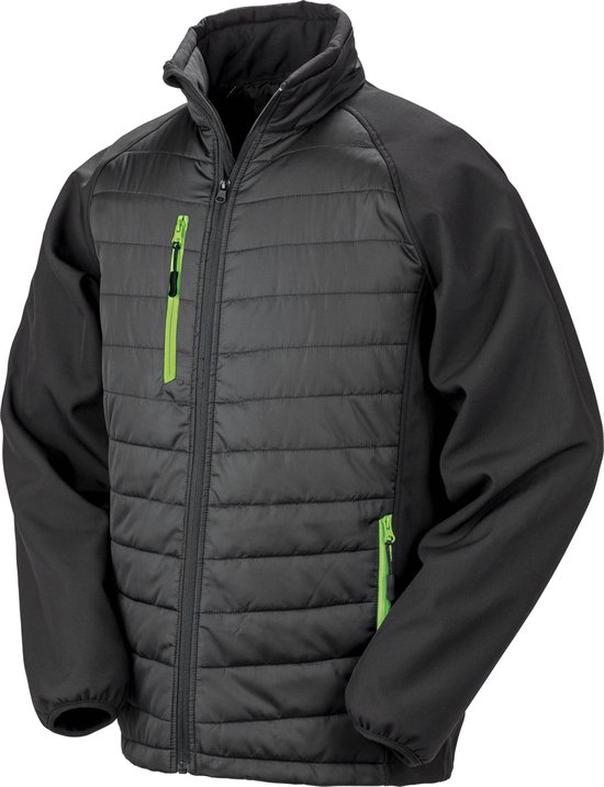 Black Compass gewatteerde softshelljas heren 'Result' Black/Lime - XS