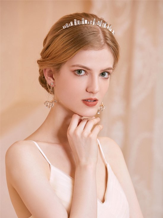 Romantische ijsblokje look bruids tiara set-tiara en oorbellen | bol.com