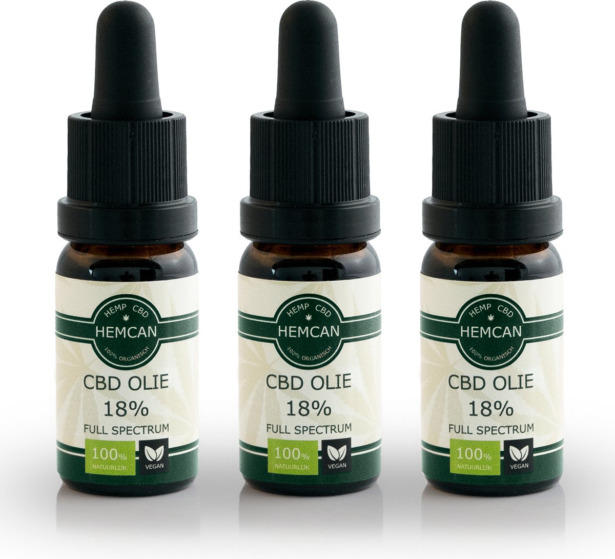 Goedkoopste Organische CBD Olie 18 - 3 flesjes (Voordeelverpakking) - Full Spectrum - Vegan - 100 Natuurlijk