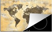 KitchenYeah® Inductie beschermer 77x51 cm - Wereldkaart - Krant - Gouden - Kookplaataccessoires - Afdekplaat voor kookplaat - Inductiebeschermer - Inductiemat - Inductieplaat mat