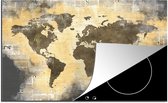 KitchenYeah® Inductie beschermer 77x51 cm - Wereldkaart - Gouden - Krant - Kookplaataccessoires - Afdekplaat voor kookplaat - Inductiebeschermer - Inductiemat - Inductieplaat mat