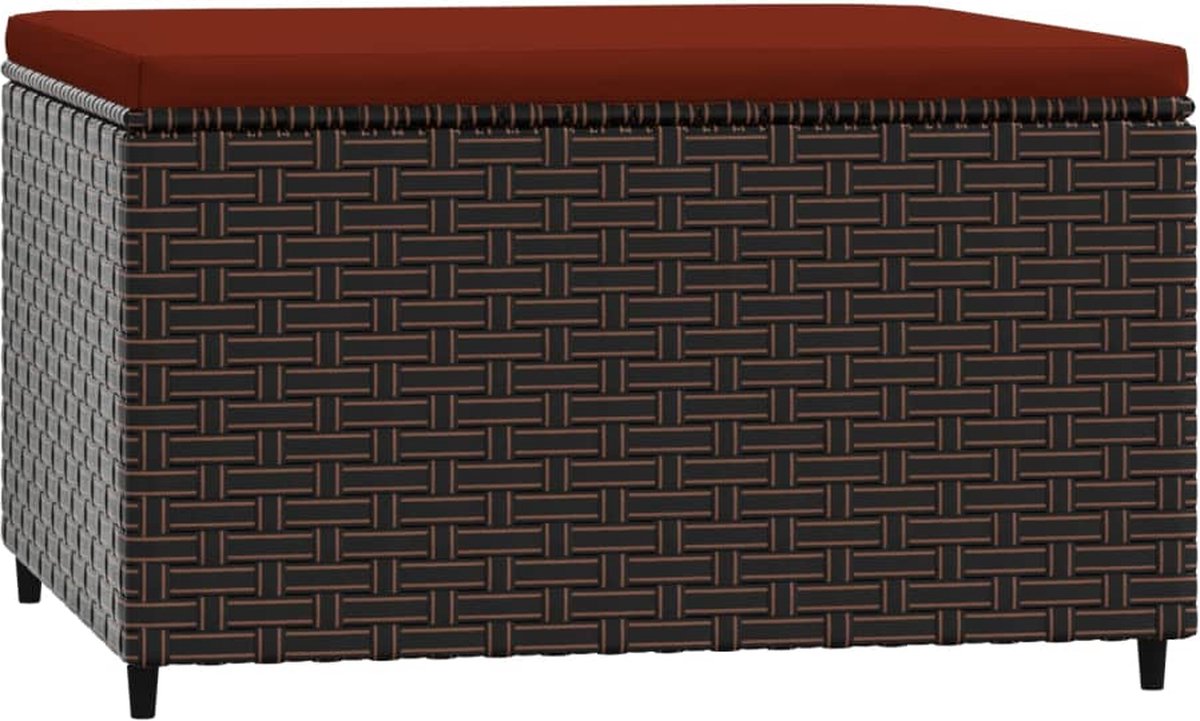 vidaXL Voetensteun - met - kussen - poly - rattan - bruin Bruin en rood