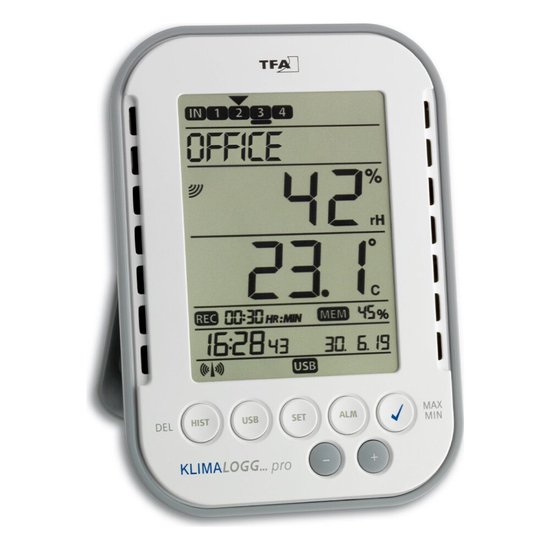 Foto: Tfa dostmann klimalogg pro thermo en hygrodatalogger wit grijs