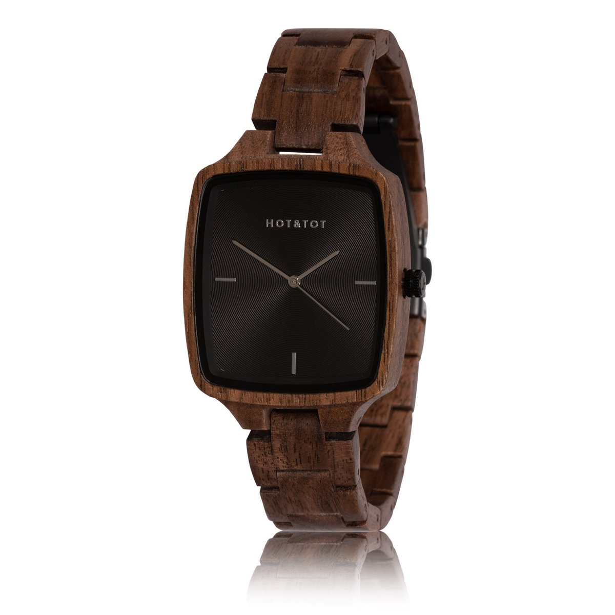 HOTTOT | Wodan - Houten horloge voor heren - Vierkant - Walnoot hout - 40mm - Bruin - Zilver - Zwart