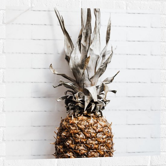 Muursticker - Ananas op Witte Achtergrond - 80x80 cm Foto op Muursticker