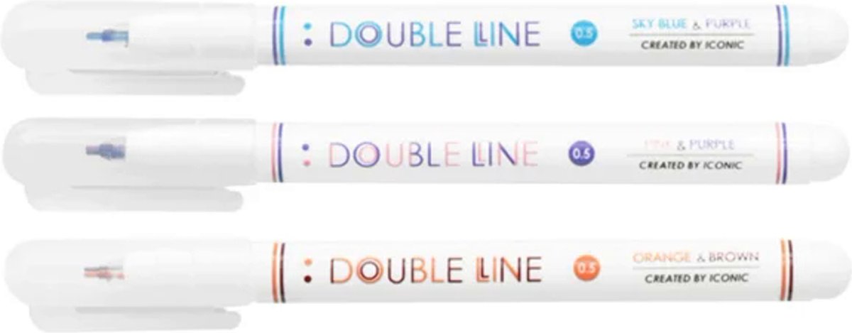Iconic Double Line Marker Pennen - 0.5 mm - Set van 3 Sunset Kleuren