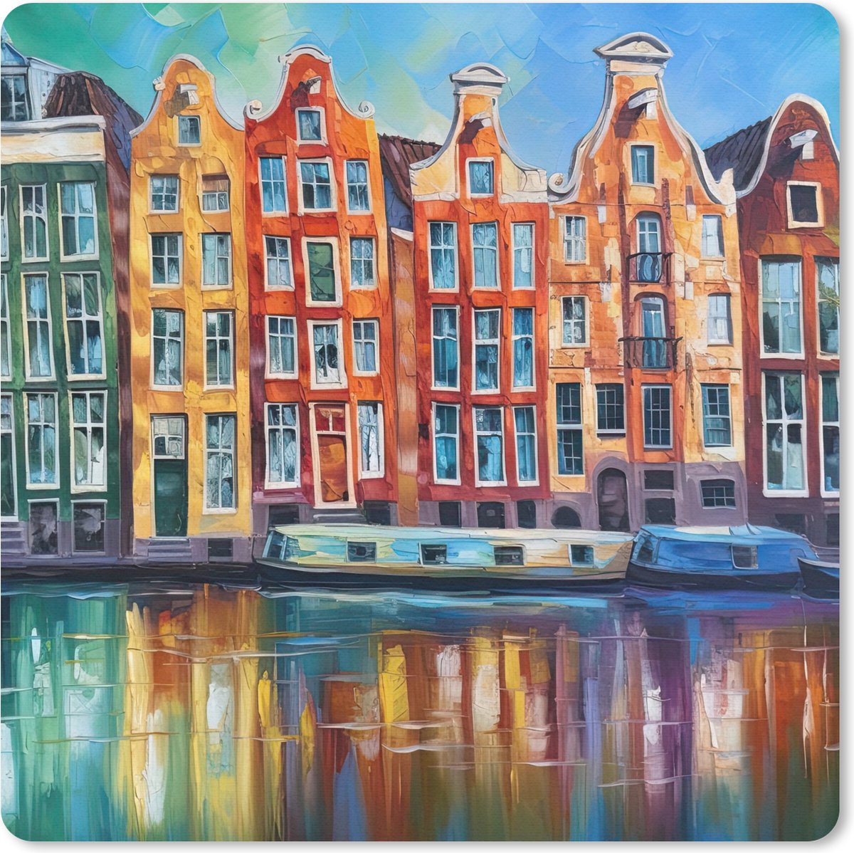 Muismat 20x20 cm - Mousepad Amsterdam - Olieverf - Gracht - Schilderij - Kunst - Muismatten