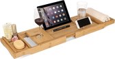 Luxaliving - Bamboo Brug Verstelbaar - Badkuip Plank voor in Bad met Boekenhouder - Tablet houder - 70 tot 104 cm - Bamboe hout