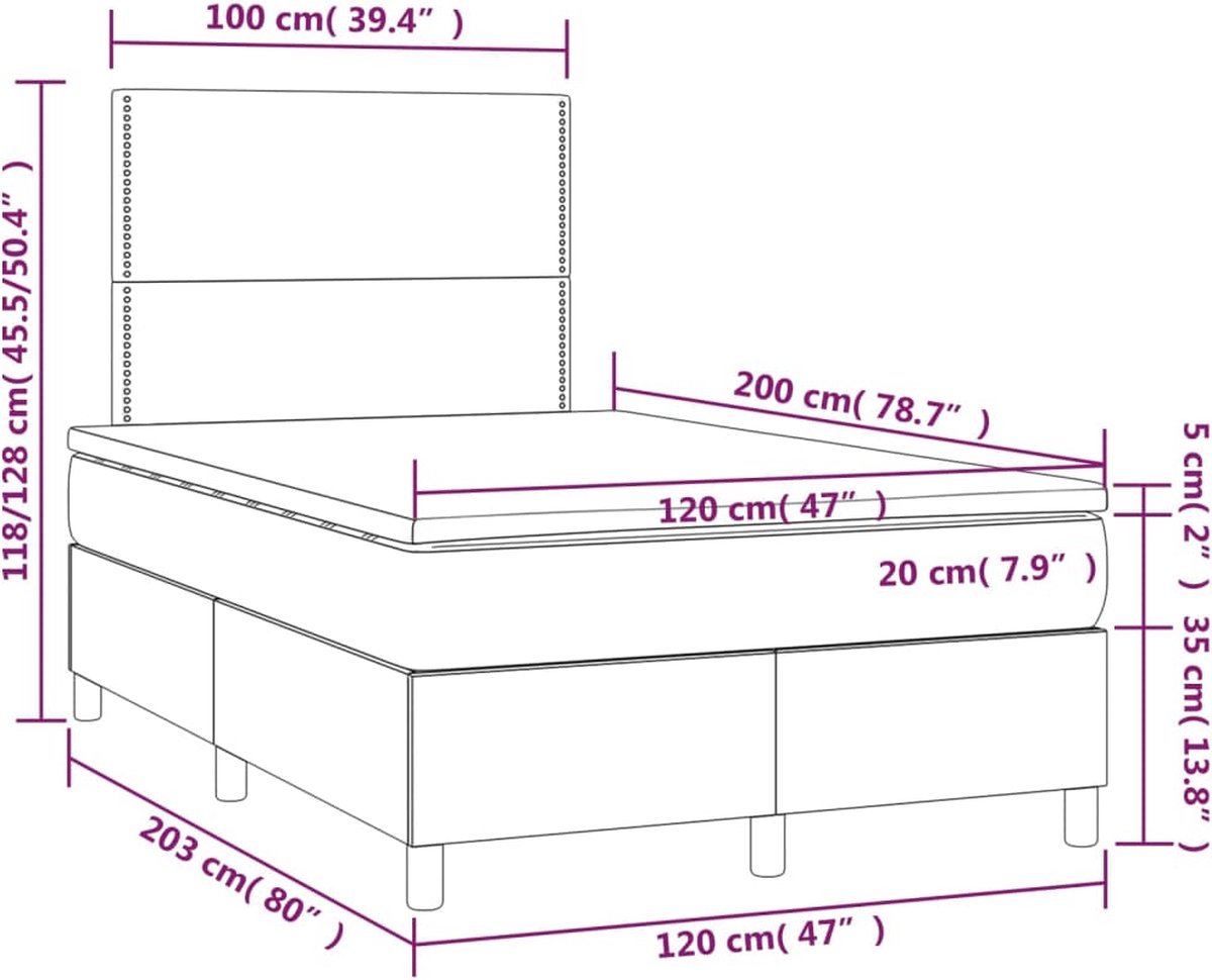 vidaXL - Boxspring - met - matras - stof - zwart - 120x200 - cm