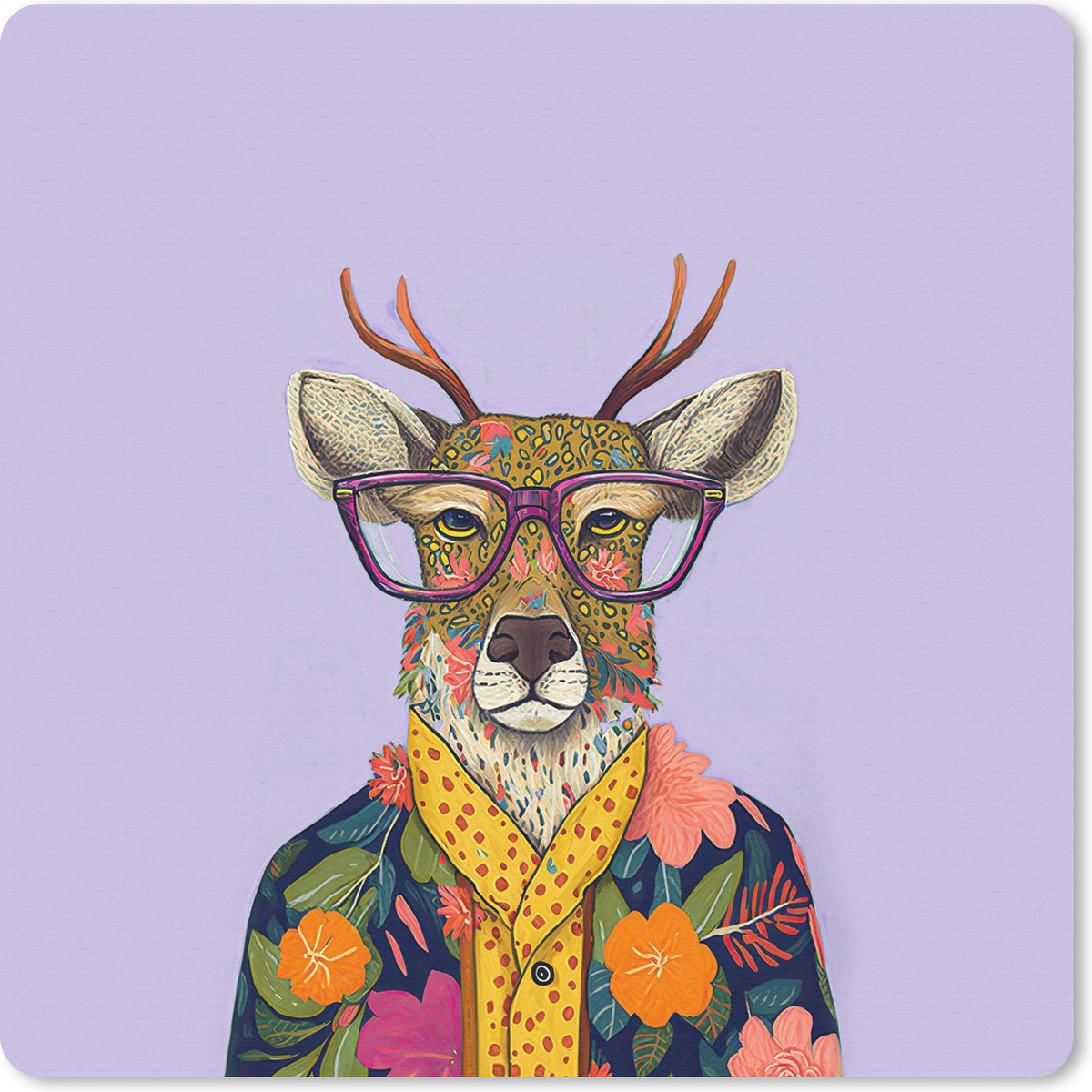 Muismat 30x30 cm - Mousepad Hert - Dieren - Bloemen - Bril - Hippie - Muismatten