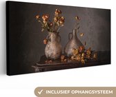 Canvas Schilderij Stilleven - Bloemen - Vaas - Donker - 80x40 cm - Wanddecoratie