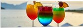Acrylglas - Kleurrijke Cocktails met Uitzicht op Zee - 120x40 cm Foto op Acrylglas (Wanddecoratie op Acrylaat)